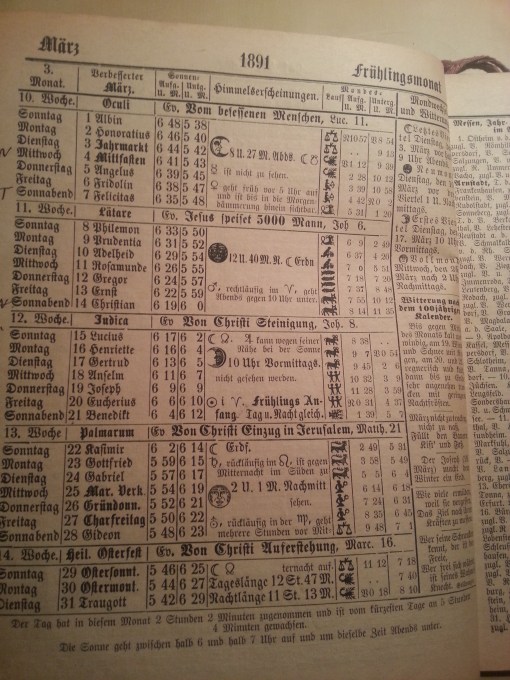 Haus-Kalender 1891 März