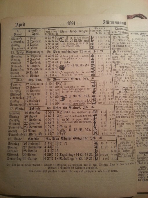 Haus-Kalender 1891 April