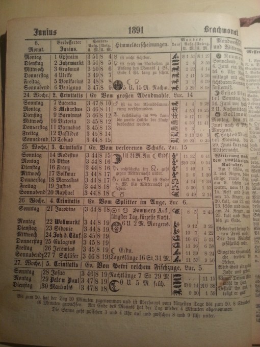 Haus-Kalender 1891 Juni