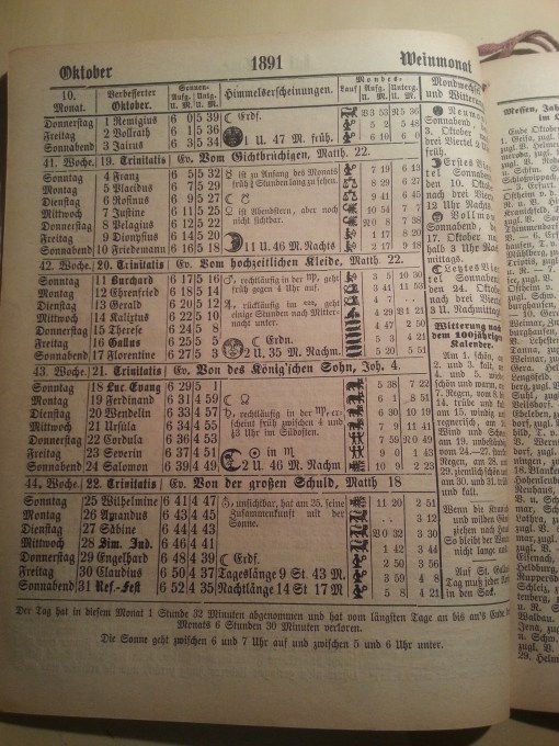 Haus-Kalender 1891 Oktober