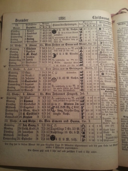 Haus-Kalender 1891 Dezember