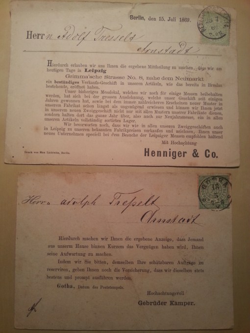 Postkarten Besuch 1869