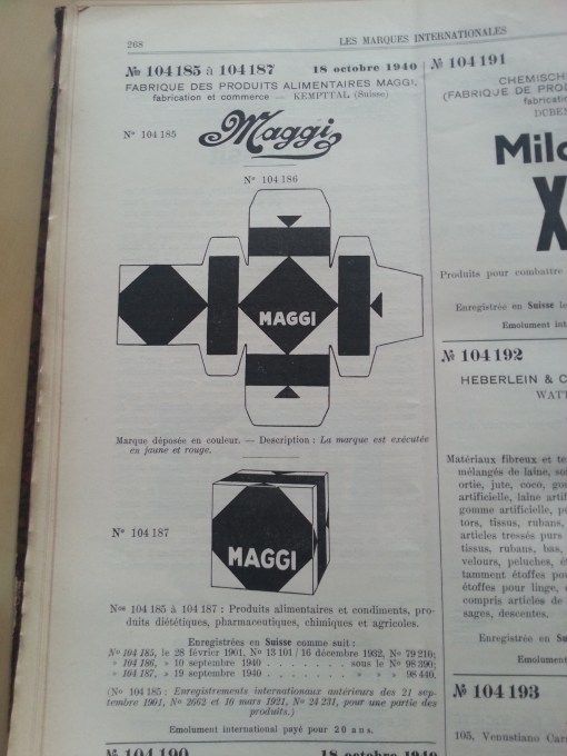 Trademark-Verzeichnis 1940 Maggi