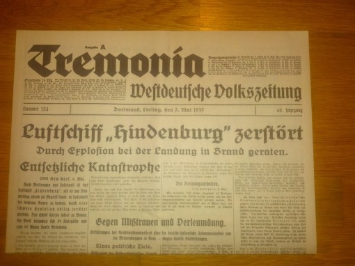 Zeppelin Absturz Zeitung 7. Mai 1937