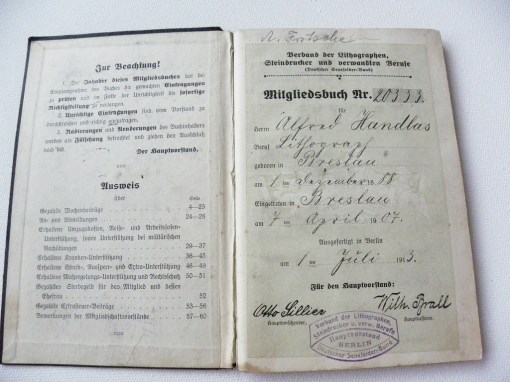 Lithographen Verband Mitgliedsbuch