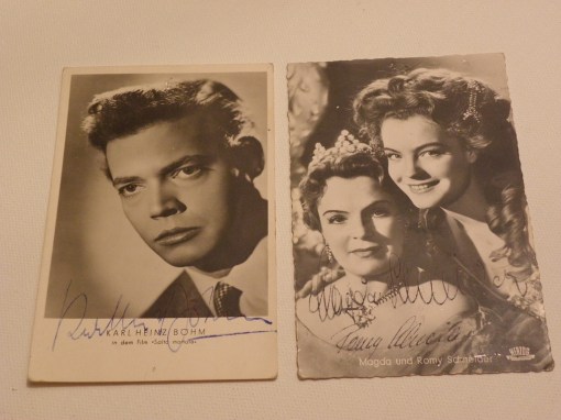 Autogramme Magda und Romy Schneider, Karl-Heinz Böhm
