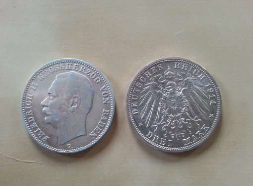 Geld Münze Drei Mark 1909 1914