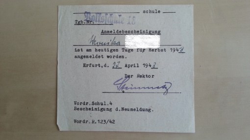 Schulanmeldung 1943