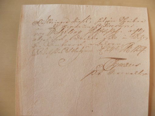 von Damm Auslieferungsbeleg 1754