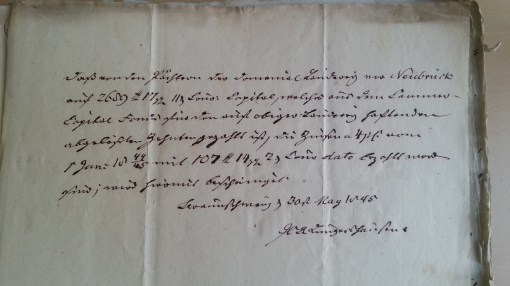 von Damm 30st May 1845 Domenia-Länderey vor Neubrück