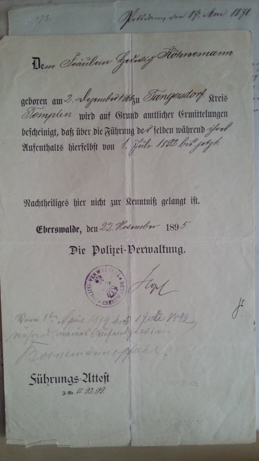 Polizeiliches Führungszeugnis 1895