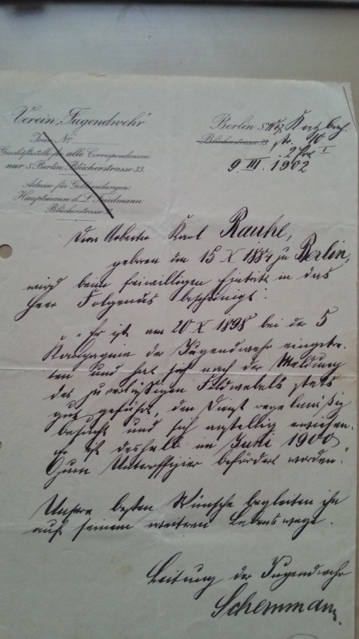 Verein Jugendwehr Rauhe 1902 Nachweis für freiwilligen Eintritt in das Heer