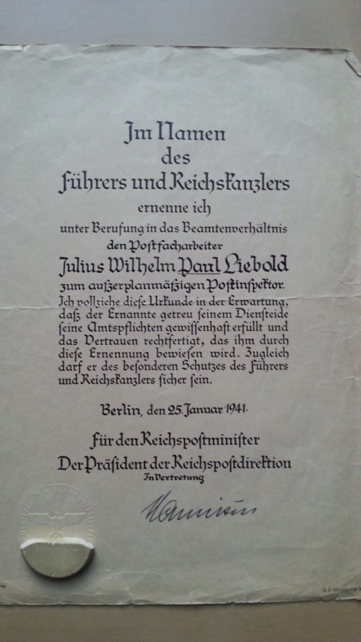 Ernennungsurkunde Januar 1941