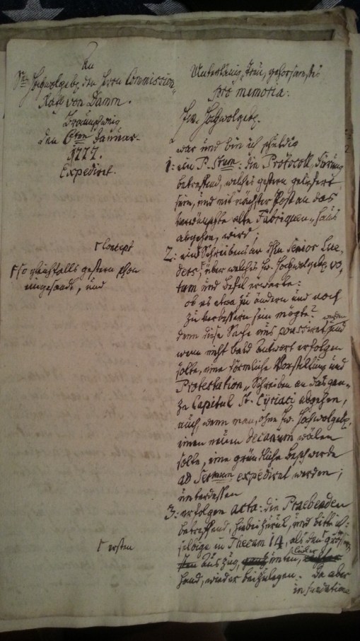 von Damm 1777 unterthänigst, treu, gehorsamstes pro memoria