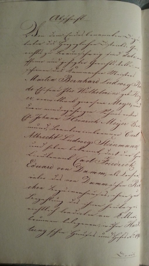 von Damm Klage gegen Witwe Rohde 1829-1833