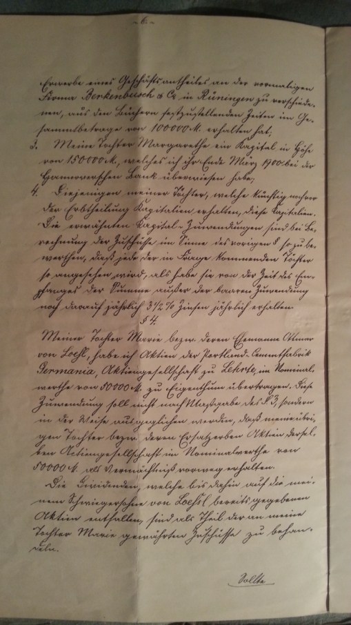 Testament des Weiland Consuls Georg Berkenbusch 27. Juni 1901
