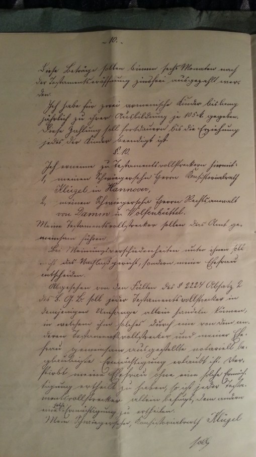 Testament des Weiland Consuls Georg Berkenbusch 27. Juni 1901