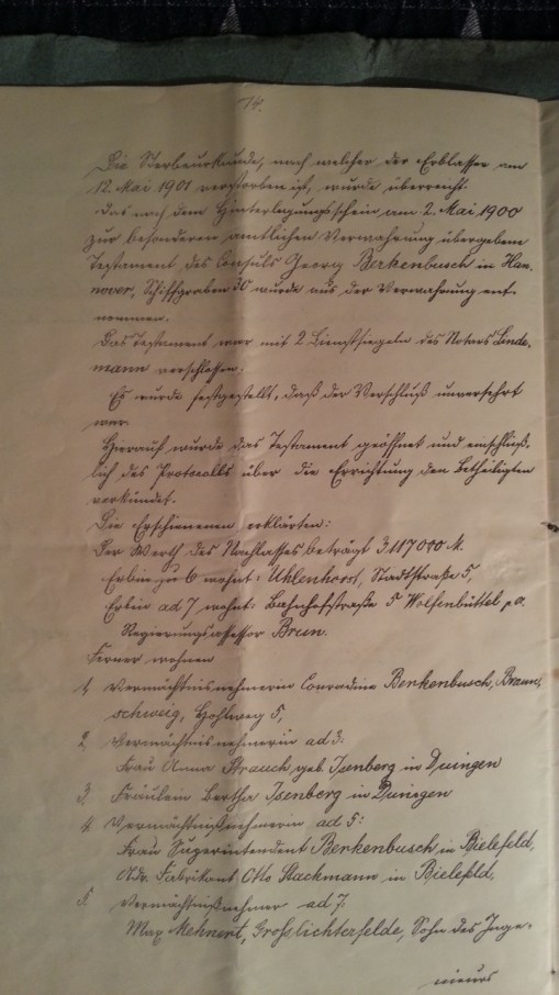 Testament des Weiland Consuls Georg Berkenbusch 27. Juni 1901