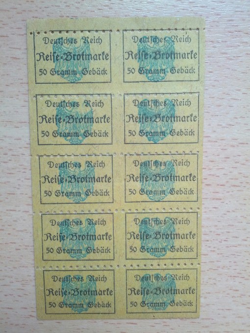 Deutsches Reich Reise-Brotmarke 1917, Abschnitt für 50 Gramm Gebäck
